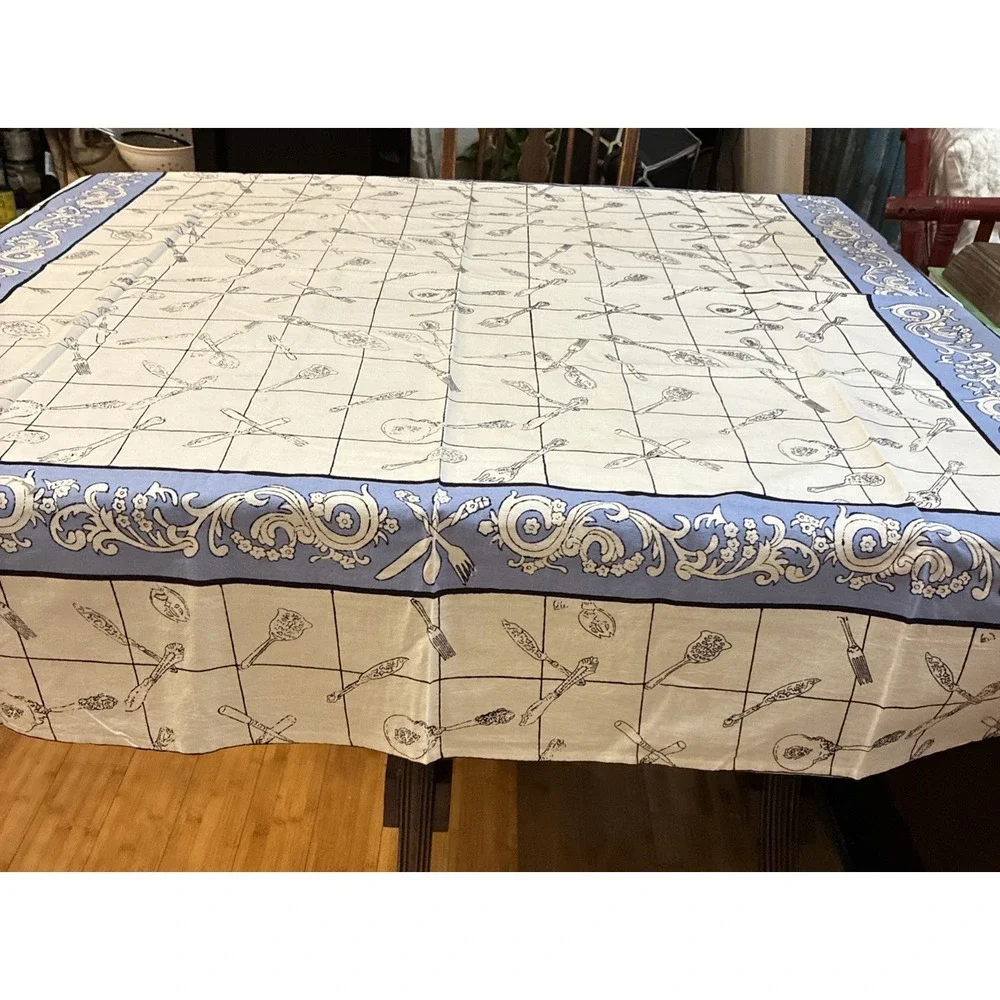Pier One Square Tablecloth Fancy Utensils Pattern 54